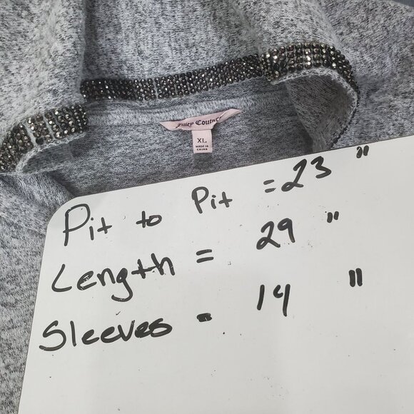 JUICY COUTURE Womens Sweatshirt‎ SZ XL Hood Pullover Rhinestones Pocket Neutral - Picture 4 of 4